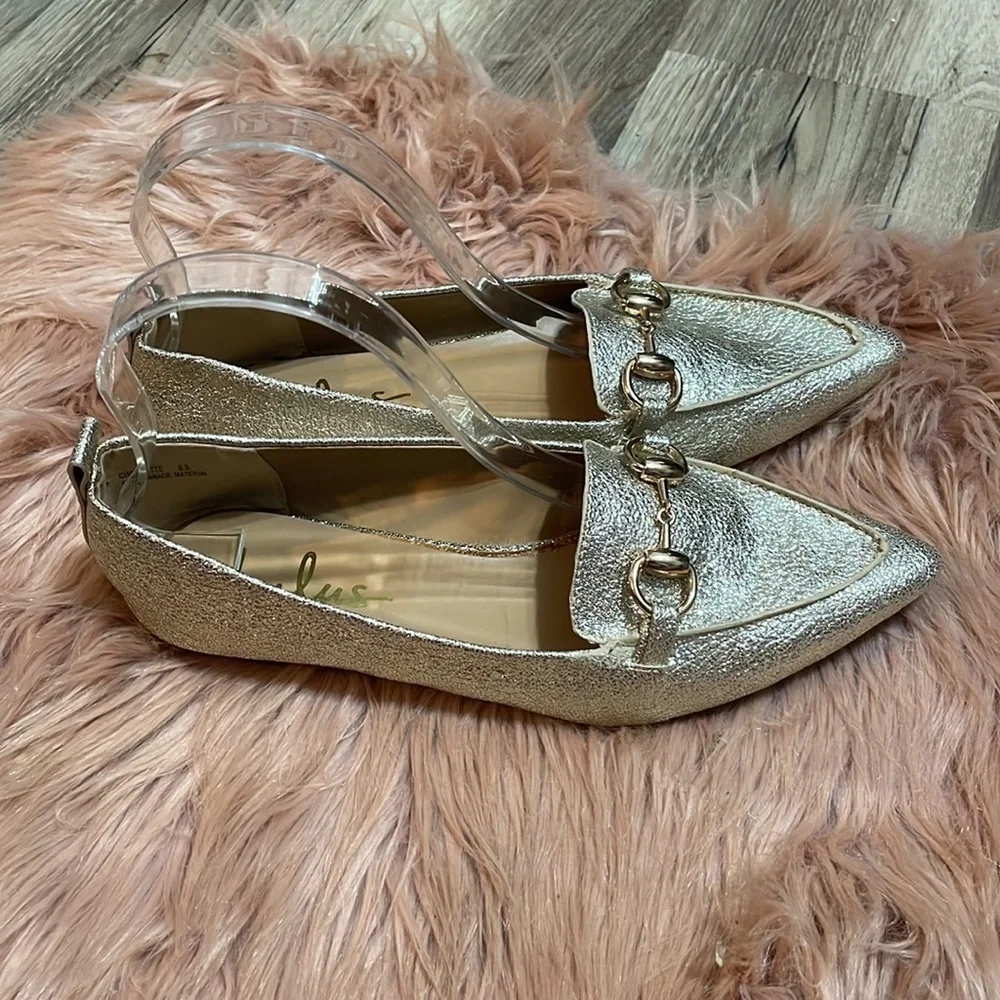 Lulu’s Charlotte Gold Sparkle Flat Size 6.5 - Picture 3 of 9